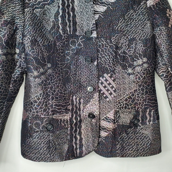 Chico's Lizbeta Metallic Patchwork Jacket Size L Lined Abstract Artsy Blazer - Picture 3 of 13